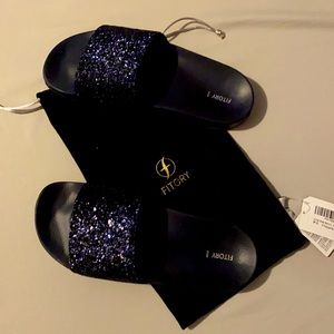 Dk glitter navy blue slides sz7/8
